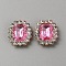 Glass Cabochons, with Light Gold Tone Alloy Rhinestones Findings, Rectangle, Hot Pink, 21x17.5x5mm