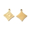 Ion Plating(IP) 316L Surgical Stainless Steel Charms, Nickel Free, Rhombus with Sun Charm, Textured, Real 18K Gold Plated, 11.8x10x1mm, Hole: 1mm