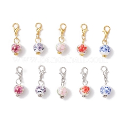 10 шт. круглый фарфоровый керамический кулон ручной работы с цветочным принтом&nbsp;HJEW-JM03828