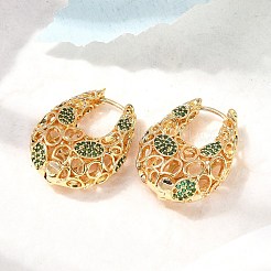 Серьги-кольца из латуни с микропаве из кубических цирконий&nbsp;EJEW-B148-06G