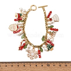 Браслеты с подвесками из эмали из сплава с рождественской тематикой&nbsp;BJEW-TA00651