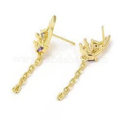 Фиолетовая серьга-гвоздик с бабочкой из кубического циркония&nbsp;EJEW-H092-09G