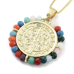 Ожерелья с подвесками из латуни с бусинами из АБС-пластика&nbsp;NJEW-B101-08G