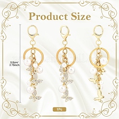 Подвеска-бабочка из сплава горного хрусталя с жемчужными бусинами из АБС-пластика&nbsp;KEYC-YW00223