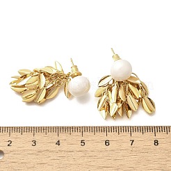 Серьги-гвоздики в форме листьев из латуни&nbsp;EJEW-A121-11G