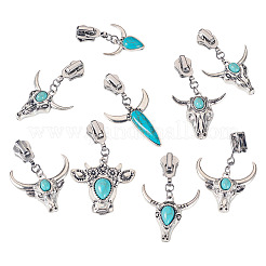 14 шт. 7 стиля слайдеров-молний из сплава в виде головы крупного рогатого скота и синтетической бирюзы&nbsp;HJEW-TAC0102