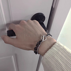 Двухцветные браслеты из нержавеющей стали 201 с якорной цепочкой и кабельной цепочкой&nbsp;FS-WGC755C-03