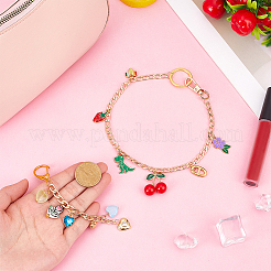 Сплав эмаль со стеклянным сердцем динозавр вишня подвеска алюминиевая панцирная цепочка сумка декоративные цепи&nbsp;AJEW-PH01668