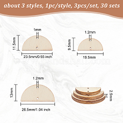 30 набор 3-х размеров неокрашенных деревянных соединительных подвесок&nbsp;WOOD-OC0002-94