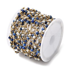 Круглозвенные цепи ручной работы из натурального лазурита и синтетического хаулита и нержавеющей стали 316&nbsp;CHS-L033-07G-03