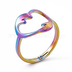 Ионное покрытие (ip) 201 нержавеющая сталь обнимает руку сердце регулируемое кольцо для женщин&nbsp;RJEW-K238-05M
