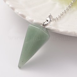 Маятники из латуни платинового цвета с зеленым авантюрином&nbsp;MAK-M015-01G