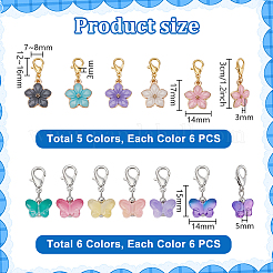 36 шт. 6-цветная прозрачная стеклянная подвеска-бабочка&nbsp;HJEW-PH02253