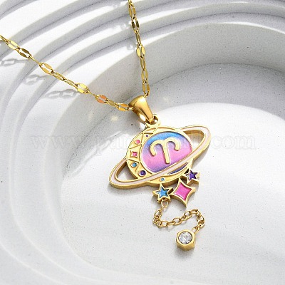 Ожерелья с подвеской в виде планеты и созвездия из нержавеющей стали 304 с перламутровой эмалью NJEW-D310-01A-G-1