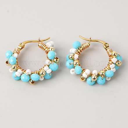 Серьги-кольца из искусственного жемчуга ручной работы HL6651-2-1