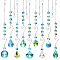 Glass Teardrop/Cone/Oval/Round Pendant Decorations, Hanging Suncatchers, with Glass Octagon Link for Garden Decorations, 400x30~50mm, 9pcs/set