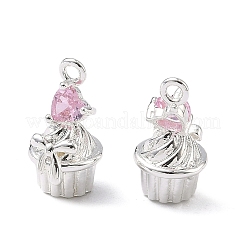 Латунный кекс с инкрустацией кубическим цирконием и подвесками в виде сердечек.&nbsp;KK-C155-16S-05