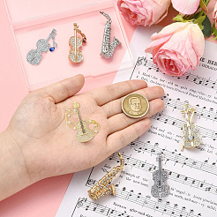 7 шт. 7 стиля музыкальные инструменты сплав горный хрусталь лацкан булавки для рюкзака одежда&nbsp;JEWB-CJ0001-91