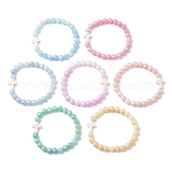 7 шт. двухцветных эластичных браслетов из гальванического стекла&nbsp;BJEW-JB12702