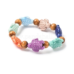 Пляжные черепаховые браслеты ручной работы из фарфора и дерева&nbsp;BJEW-JB10299-02