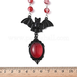 Сплав красного стекла летучая мышь кулон круглые стеклянные звенья ожерелья для Хэллоуина&nbsp;NJEW-H075-02PEB
