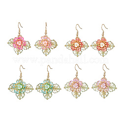 Серьги-подвески из цветочных латунных стеклянных бусин&nbsp;EJEW-MZ00650