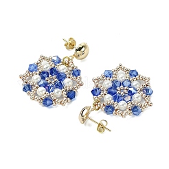 Цветочные серьги-гвоздики ручной работы из стеклянных бусин и ракушечного жемчуга&nbsp;EJEW-MZ00361-03