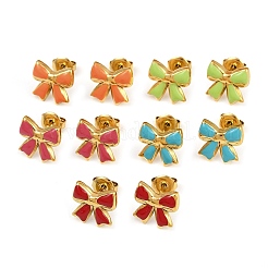 Серьги-гвоздики с бантом из нержавеющей стали 304 с эмалью&nbsp;EJEW-K268-17G