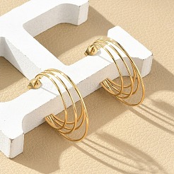 Многослойные серьги-гвоздики в форме буквы С из нержавеющей стали марки 304&nbsp;EJEW-Z098-28G