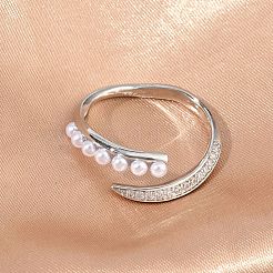 Открытые кольца манжеты из латуни с микропаве и кубическим цирконием&nbsp;RJEW-C158-01P