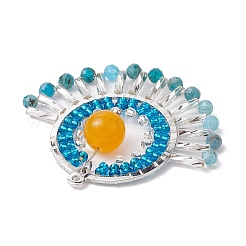 Подвески-веера из натурального малайзийского нефрита (окрашенного) и стеклянных бусин&nbsp;PALLOY-MZ00308-02