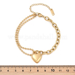 Браслеты с подвесками в виде сердца из нержавеющей стали 304&nbsp;LS-BJEW-Z106-02G