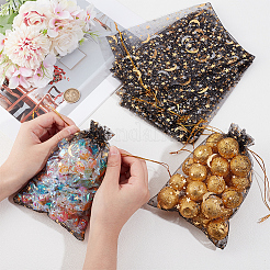 50 шт. подарочные мешочки для хранения из органзы с завязками и золотым тиснением в виде луны и звезд&nbsp;OP-BBC0001-03C-02