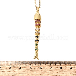 Подвеска в виде рыбьей кости из нержавеющей стали 201 с цветными кубическими циркониями&nbsp;NJEW-C111-02A-G