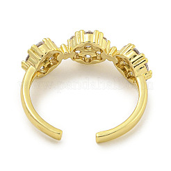 Стойки с покрытием из латуни микро паве с кубическим цирконием и цветком открытые манжеты кольца для женщин&nbsp;RJEW-F162-04G-01