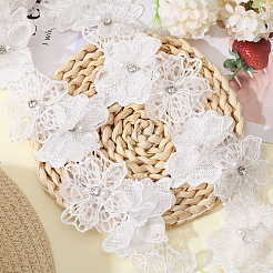 Двухслойная полиэстеровая 3d цветочная кружевная лента со стразами&nbsp;OCOR-WH0097-73A