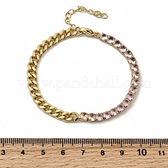 Латунные браслеты с квадратными звеньями из микрофибры с кубическим цирконием&nbsp;BJEW-L460-005G-01