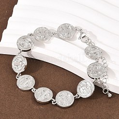 Плоская круглая цепочка со звеньями из латуни Святого Бенедикта для женщин&nbsp;BJEW-K248-06A-P