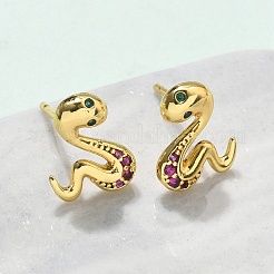 Серьги-гвоздики из латуни с микропаве из кубического циркония&nbsp;EJEW-D318-11G