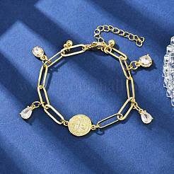 Браслеты с подвесками из латуни с микропаве из кубического циркония&nbsp;BJEW-L702-01G