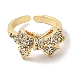 Открытые манжеты из латуни с бантом и микро-паве с прозрачным цирконием для женщин&nbsp;LS-RJEW-C098-13G