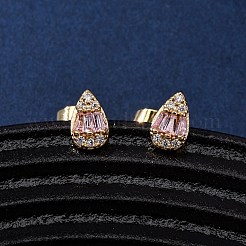 Серьги-гвоздики в форме слезы с микропаве из кубического циркония из латуни&nbsp;EJEW-K267-40G