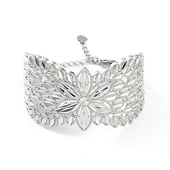 Латунные винтажные браслеты-манжеты с цветочным дизайном для женщин&nbsp;BJEW-D032-07P