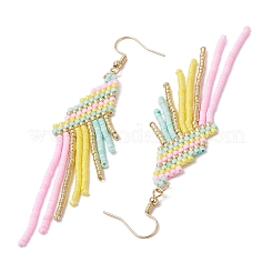 Серьги-кисточки из стеклянных бусин «наггетс»&nbsp;EJEW-MZ00434
