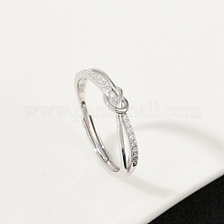 925 регулируемое кольцо из стерлингового серебра с микропаве из прозрачных кубических цирконий для женщин&nbsp;RJEW-G351-01P