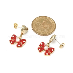 Висячие серьги-гвоздики из сплава с эмалью в форме сердца с бантом&nbsp;EJEW-JE06355