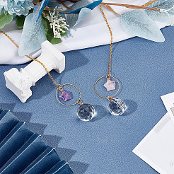 2 шт. Звезда натуральный розовый кварц и аметист и стеклянный круглый кулон украшение&nbsp;HJEW-DR00183