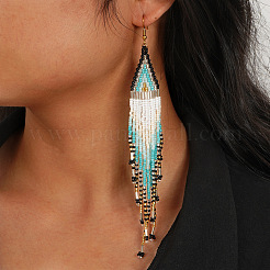 Серьги-кисточки в стиле бохо из бисера и ромбов ручной работы&nbsp;DI0122