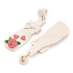 Ваза с цветком серьги-пусеты из полимерной глины&nbsp;LS-EJEW-Q784-02G-01