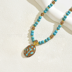 Винтажные ожерелья в этническом стиле из натуральной бирюзы с овальными бусинами для вечеринки для женщин&nbsp;FE3293